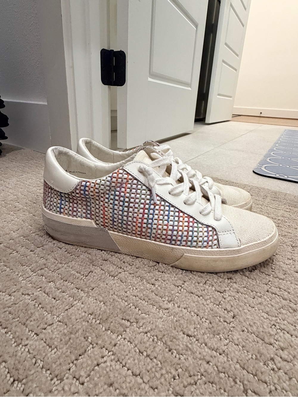 Dolce Vita White Sneakers with Multicolor Woven Panels